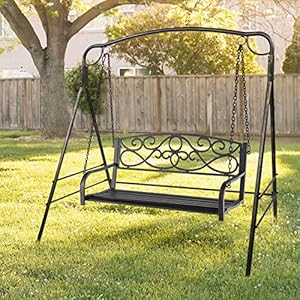   Giantex-Metal-Porch-Swings-2-Person-Outdoor-Hanging-Garden-Bench-with-Sturdy-Chains-Wide-Seat-Curved-Armrests-485-Lbs-Weight-Capacity-Swing-Loveseat-for-Deck-Backyard-Patio-Swing-Chair-Black
