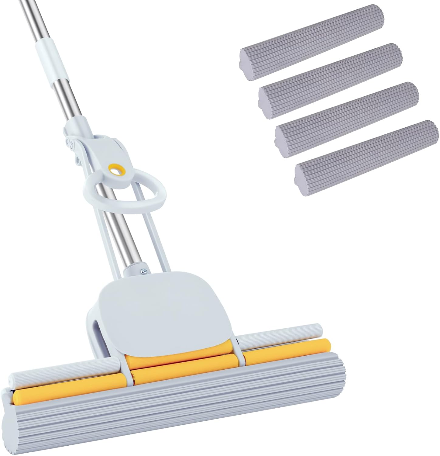 PVA Sponge Mops for Floor Cleaning Squeeze with 60" Long Handle (4 Pack)