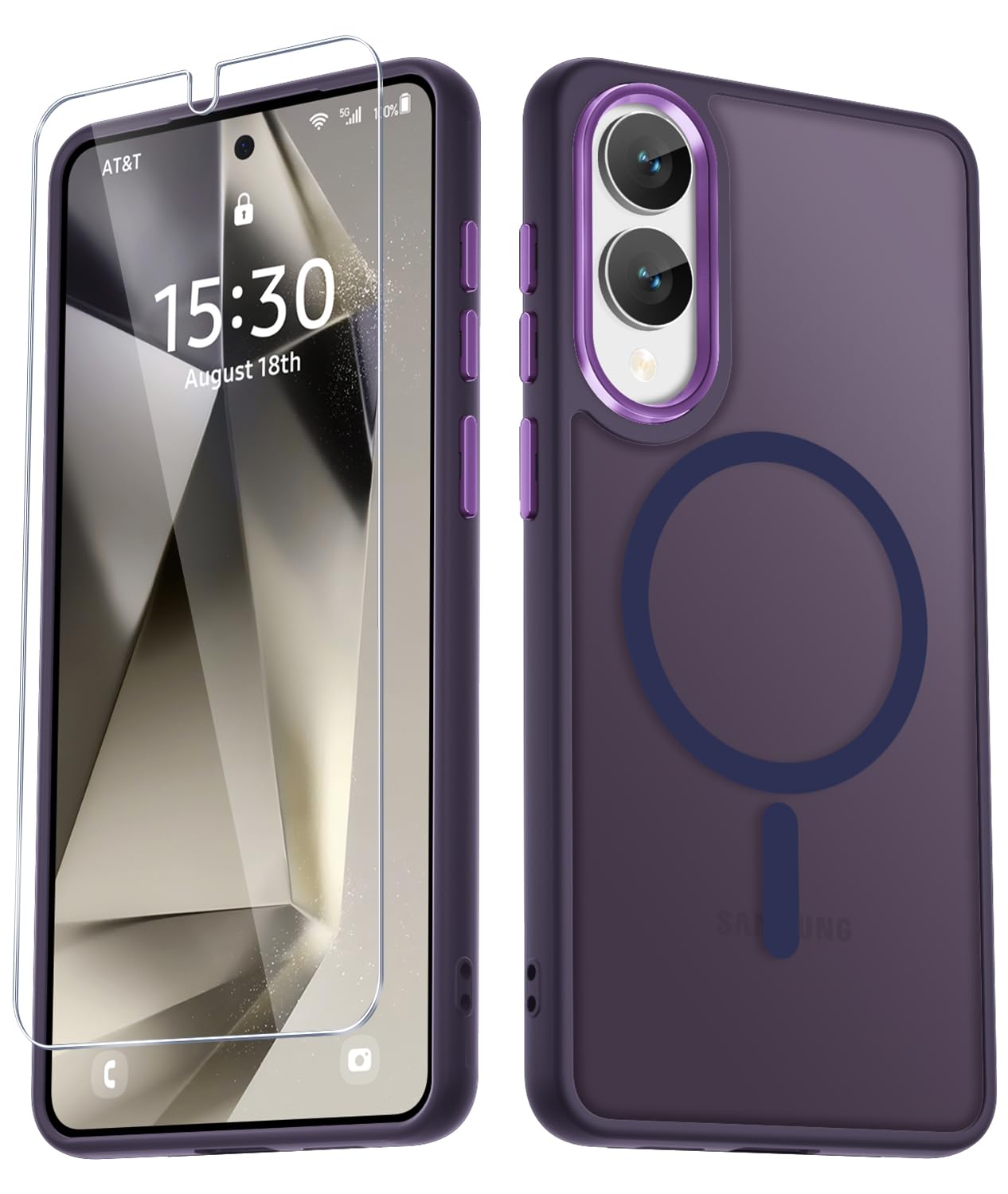 YENAPOON for Samsung Galaxy S25 Edge Case, Matte Magnetic Case, Purple | Fit for Magsafe, Screen Protector Included, Translucent Frosted Slim Shockproof Protective Phone Cover