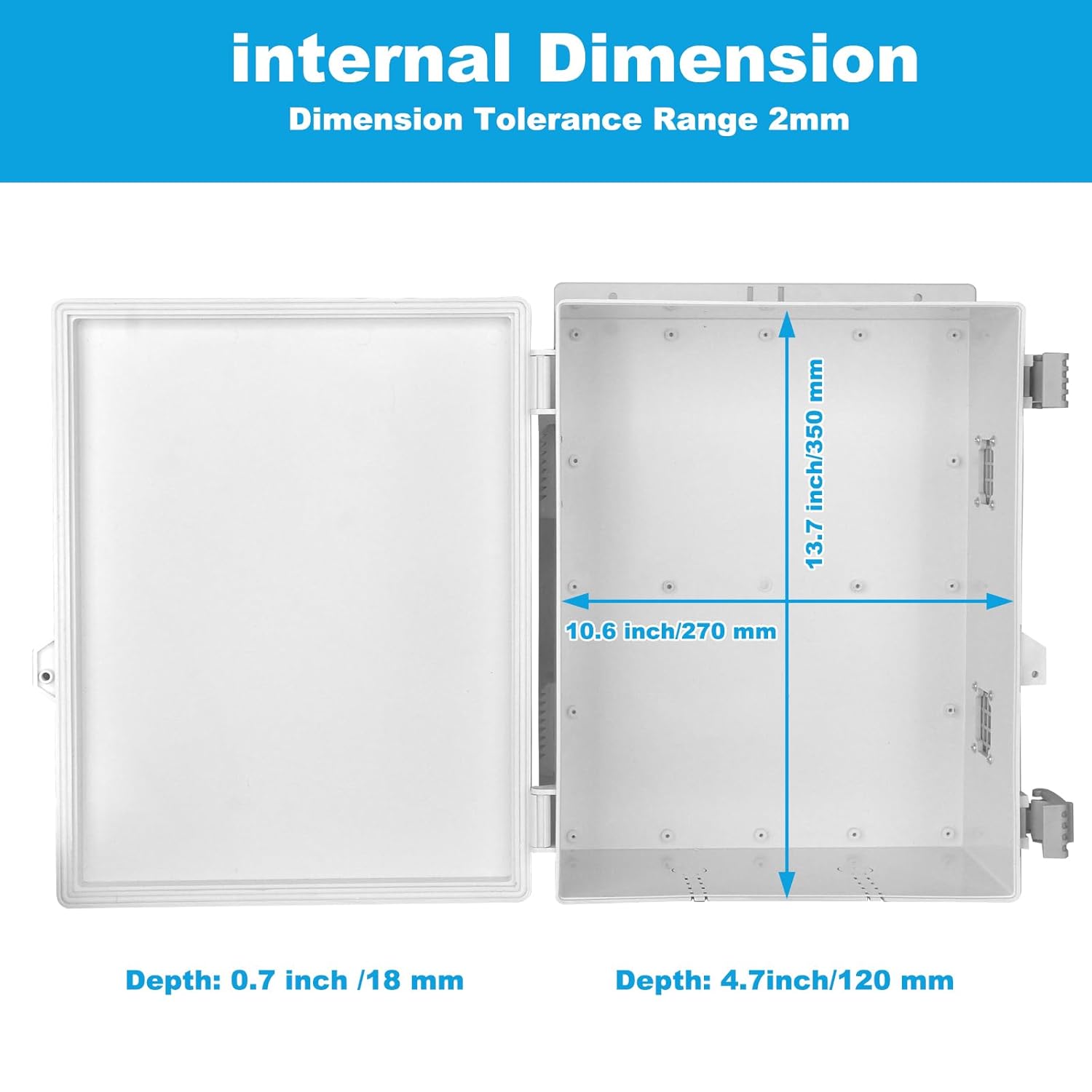 Electrical Junction Box, Outdoor Water Resistant Nema Enclosure, Ventilated ABS Plastic WiFi Project Box with Internal Mounting Panel & Hinged Cover 15.75" Lx 11" Wx 5.9" H