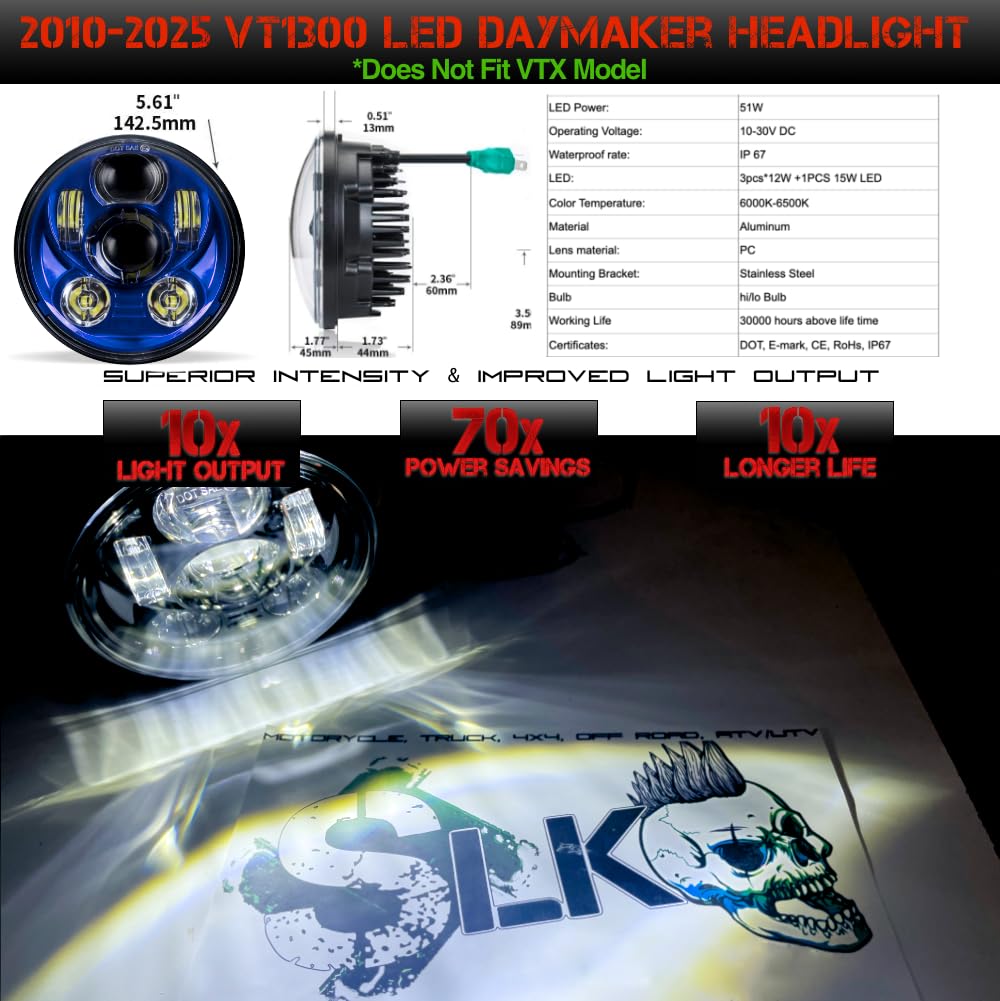 Amazon.com: SLK-Lights VT1300 Fury Daymaker LED Headlight 5 3/4in