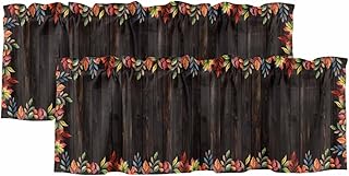 2 Pack Valance Curtains for Kitchen Windows Autumn Thanksgiving Watercolor Maple Leaf Rod Pocket Curtain Retro Wood Board Small Window Treatment Topper for Bedroom Living Room Bathroom, 54x18in