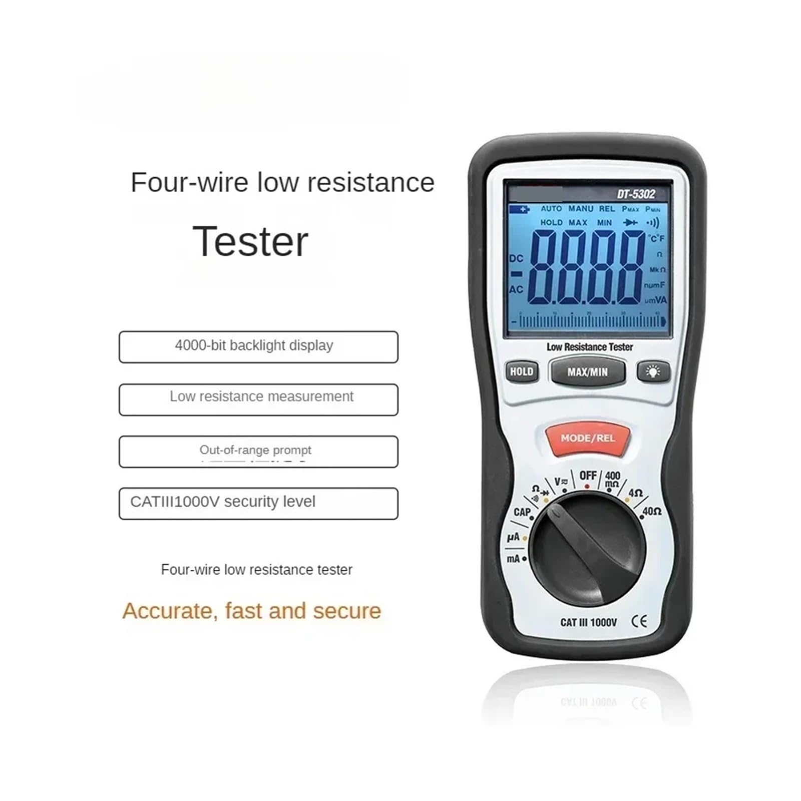 Probador Megger Probador digital de resistencia aislamiento DT-5302 con alta precisión, puesta a tierra profesional, cuatro cables baja