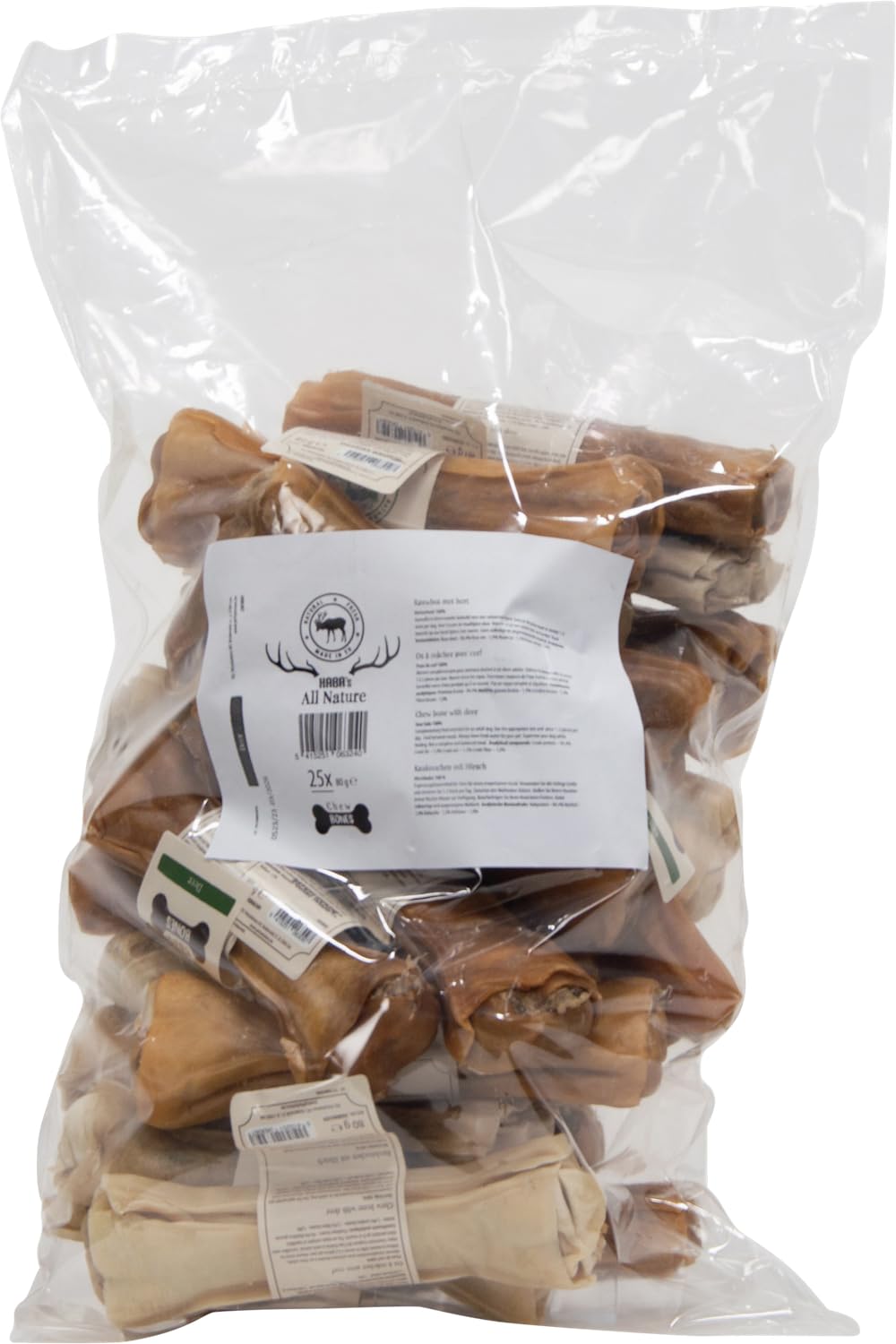 HABA's, Os à Mâcher Naturel pour Chien en Cerf, 80g, 17cm, Idéal pour Hygiène Dentaire et Plaisir de Mâcher, sans Additifs, Couleur Naturelle, Modèle All Nature, Box de 25 Pièces