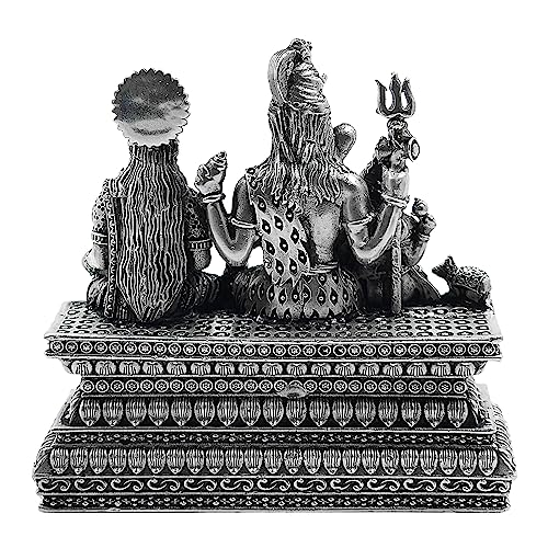 Image of MAA SILVER Pure Silver Shiva Parvati Ganesha Kartikeya Semi-Solid Idol | Shiv Parivar Murti with Antique Oxidized Finish Perfect for Pooja /Puja & Gifting Use (925 Purity)(253 Grams)