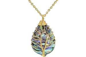 Golden Wire Abalone Shell Tree of Life Pendant Necklace