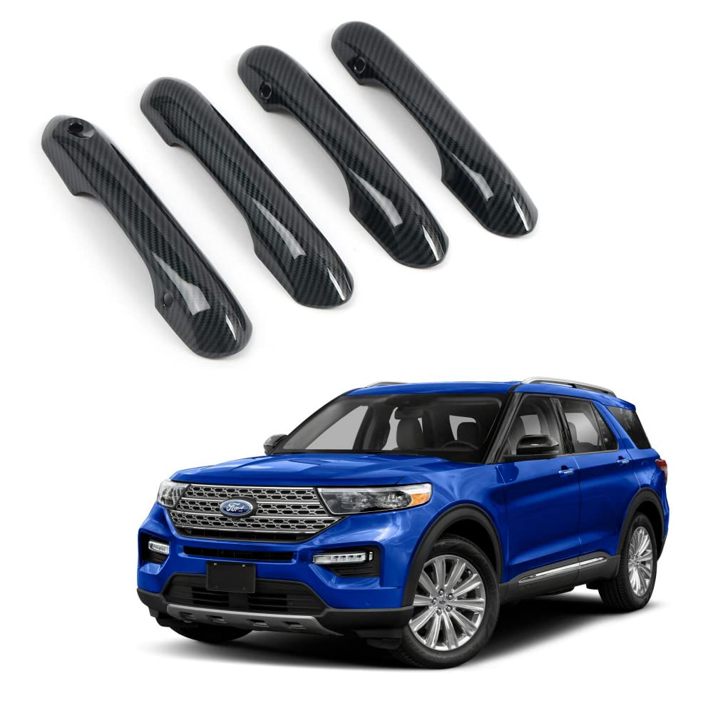 Autonemaker for Ford Explorer 2020-2021 Accessories Car Exterior ABS Carbon Fiber Side Door Handle Cover Trim 4pcs