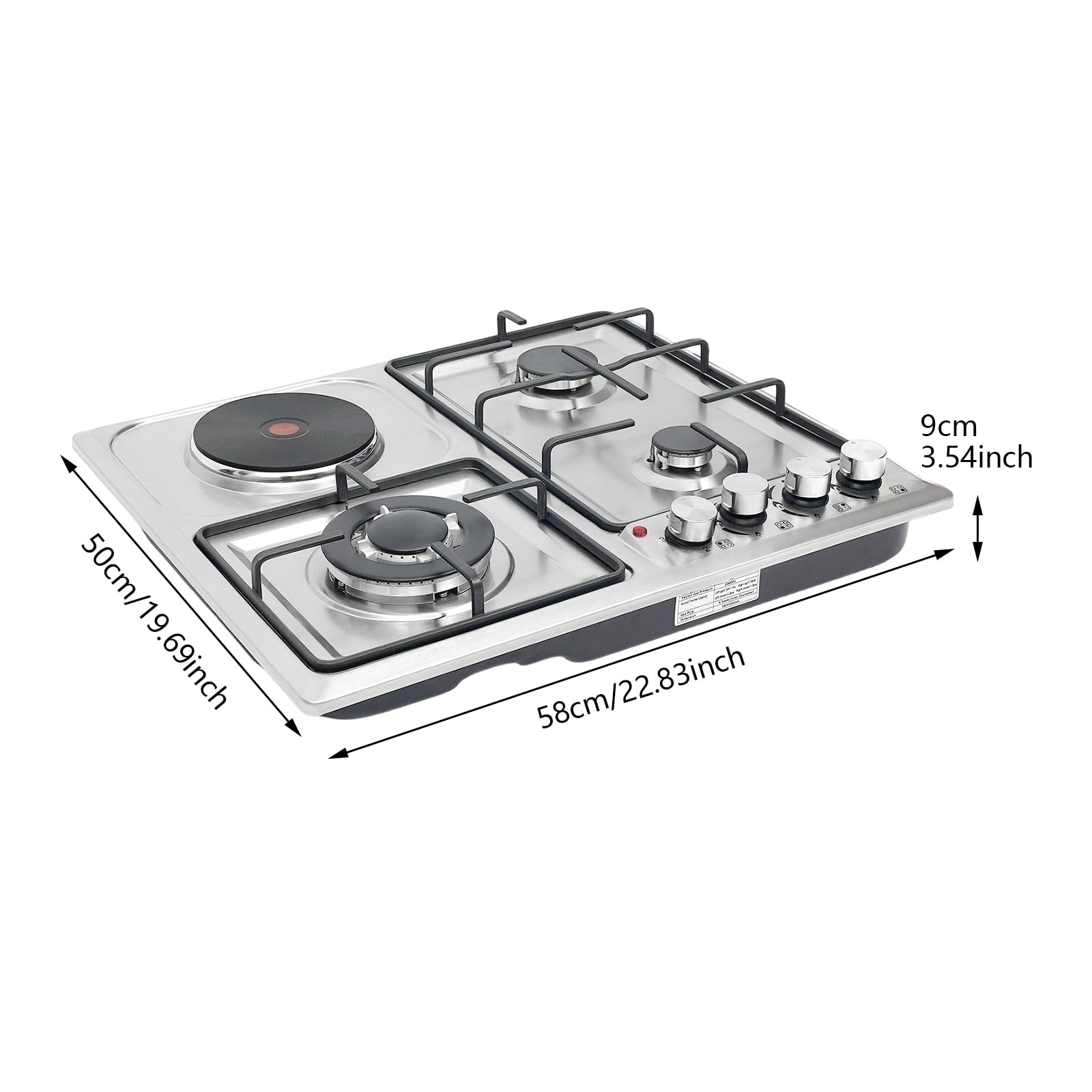 ROGONPDK Plaque de cuisson à gaz à 4 feux, 3 gaz + 1 plaque électrique, cuisinière à gaz avec protection contre les pannes de flamme, en acier inoxydable, encastrable, plaque de cuisson à gaz - 2