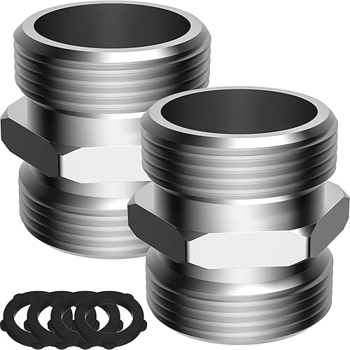 Paquete de 2 adaptadores de manguera de jardín de latón macizo, todos los conectores de manguera de agua Matal, 34 pulgadas GHT macho a macho,