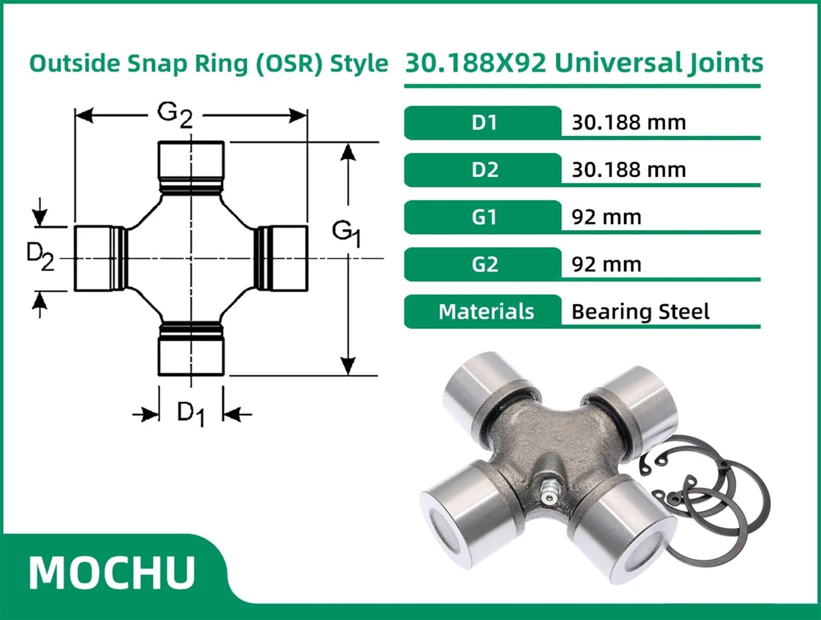 1 pezzo 30.188X92 5-178X GU2200 .18X92 Giunti a U universali cuscinetto