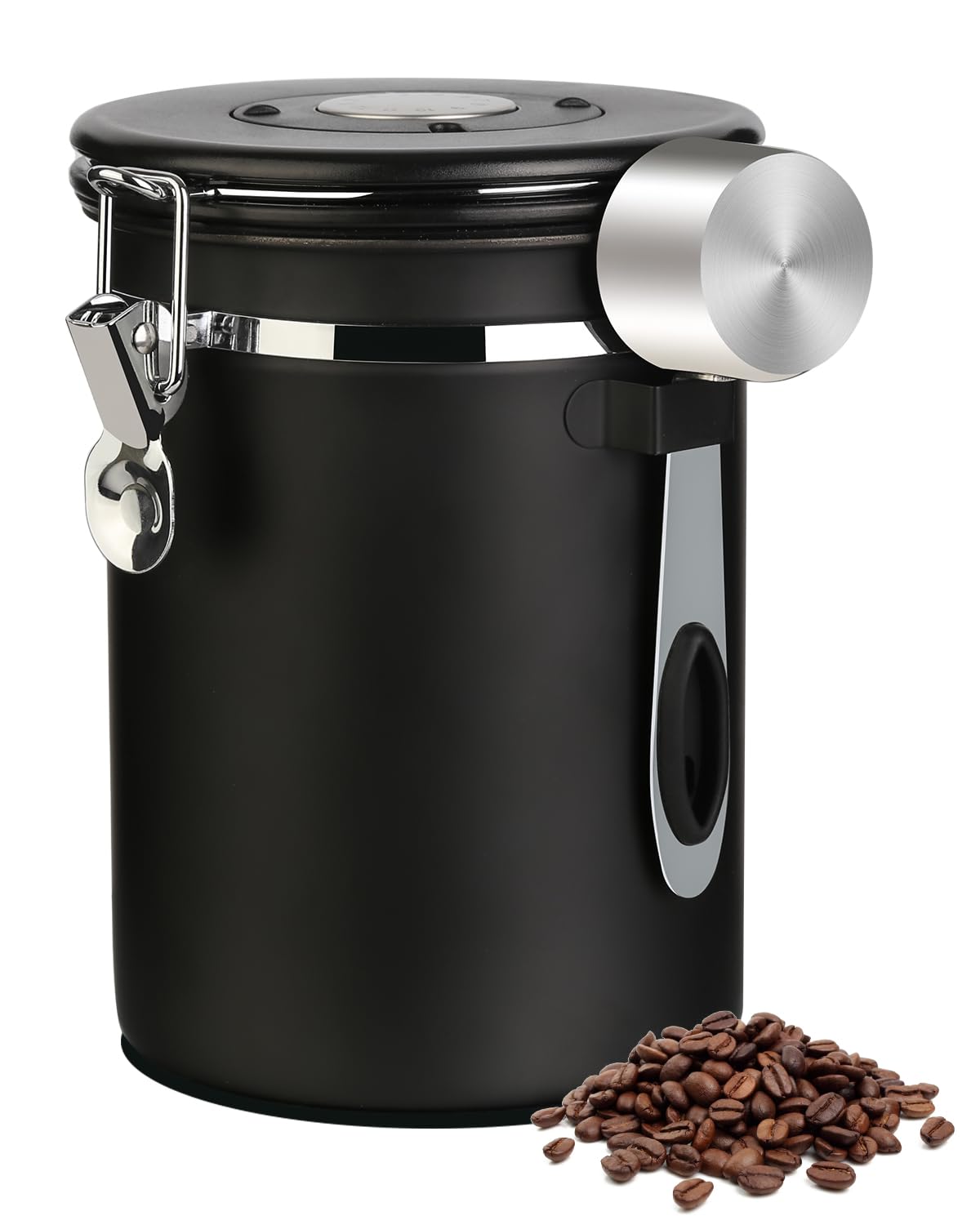 Coffee Canister Airtight Storage Container Stainless Steel Coffee Jar with Scoop,Date Tracker CO2 Release Valve for Dry Food Beans Ground Tea Flour Cereal and Sugar