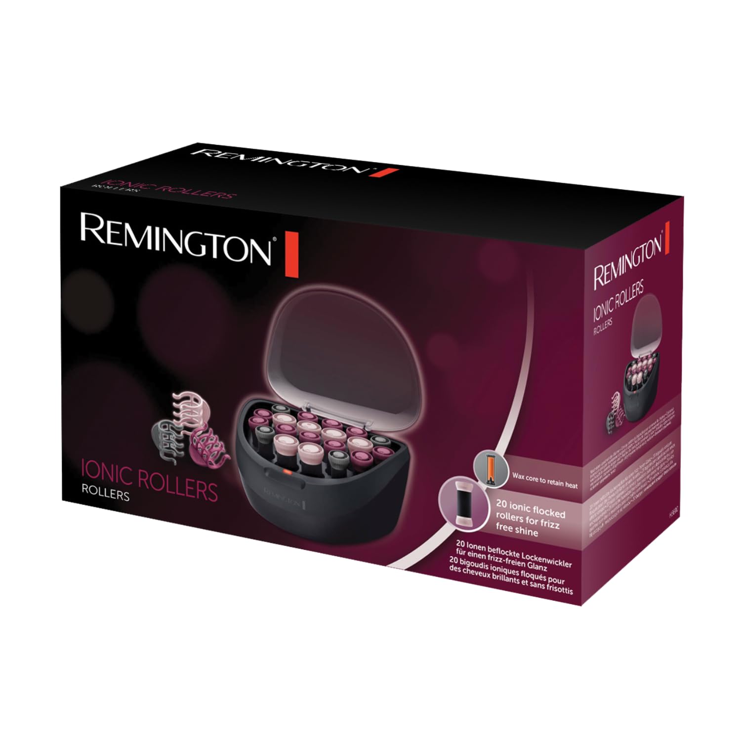Remington Bigoudis Cheveux [3 styles de Boucles] Ionic Rollers Rose & Noir (Coffret 20 rouleaux de 3 tailles avec pinces et attaches: 20,23 & 27mm, Ionique, Longue Tenue) Bigoudis chauffants H5600