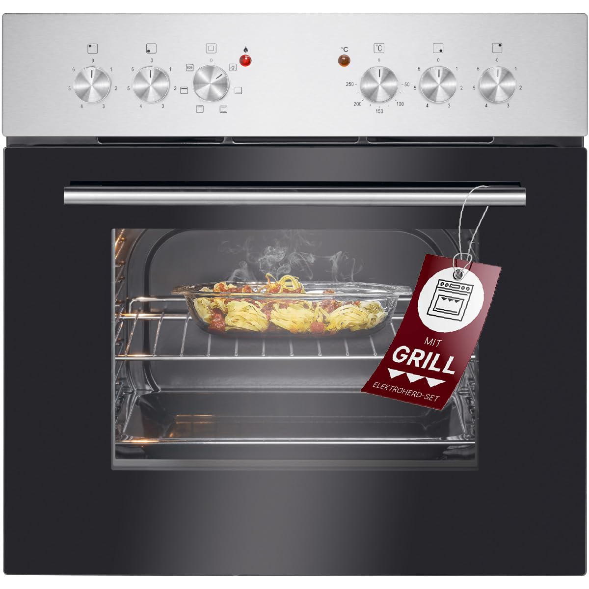 Bomann EHBC 7935 IX Einbaubackofen 61L mit Ceranfeld 60cm 4 Kochfelder Grill Ober-/Unterhitze 50-250°C Glastür 3-Fach verglast Inox