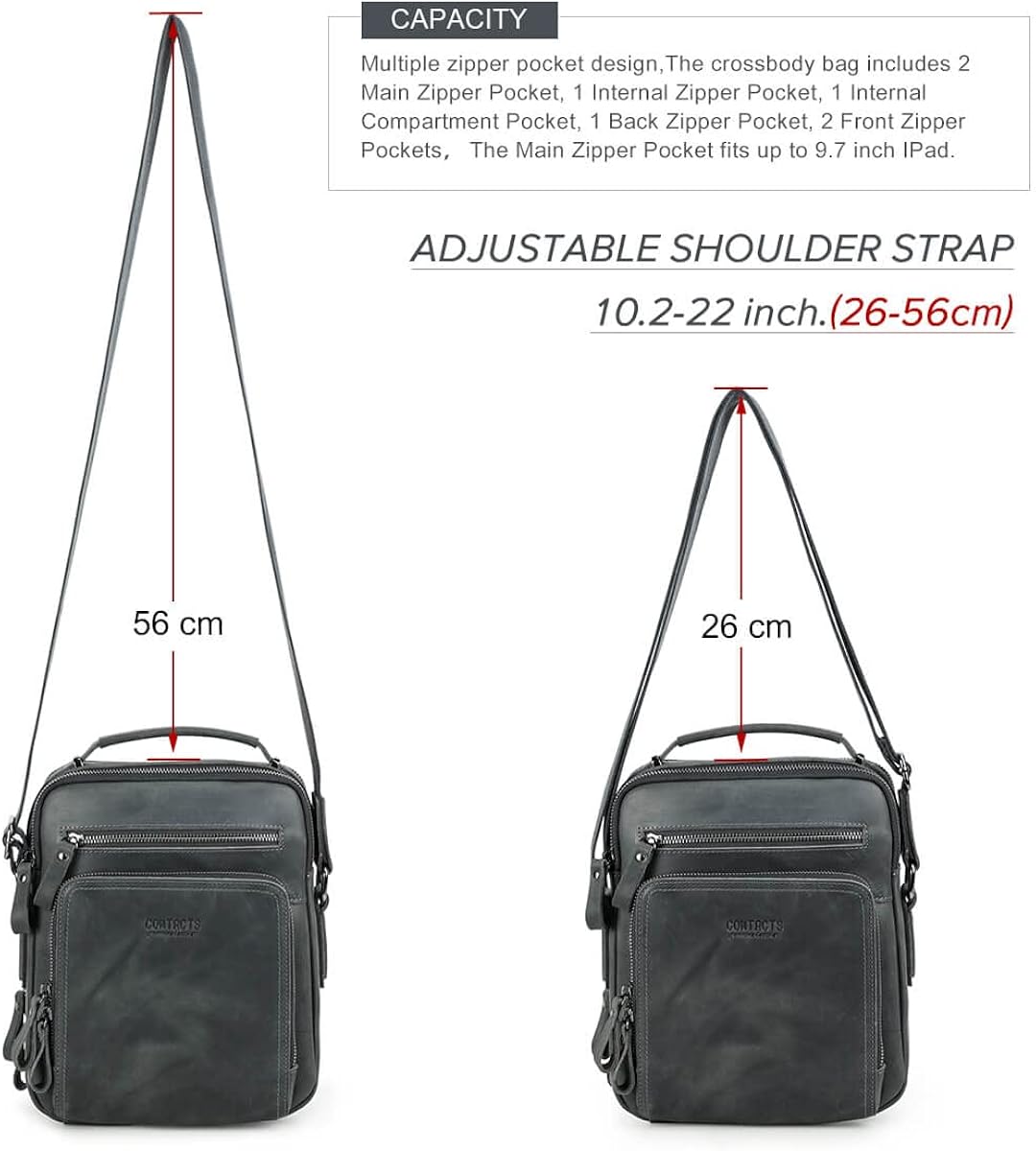 Miniatura 4 de Hiram Messenger Bag for Men, Crazy Horse Cowhide Leather Crossbody Shoulder Bag