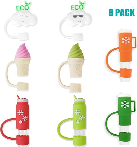 Miniatura 2 de Seeway Stanley - Fundas de pajilla, 8 piezas de 0.4 pulgadas de diámetro, bonitas tapas de popote de silicona para vasos Stanley Cup de 30 y 40
