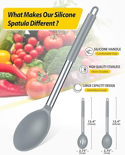 Miniatura 2 de Paquete de 2 cucharas grandes de silicona para cocinar, cucharas sólidas antiadherentes, utensilios de cocina resistentes al calor para mezclar,