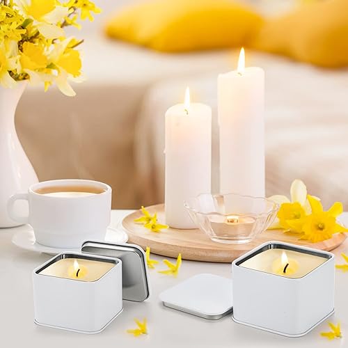 Miniatura 7 de AVLA Paquete de 24 latas de velas, tarro cuadrado de 8 onzas con tapa, recipientes de metal vacíos, juegos de latas de almacenamiento de dulces a