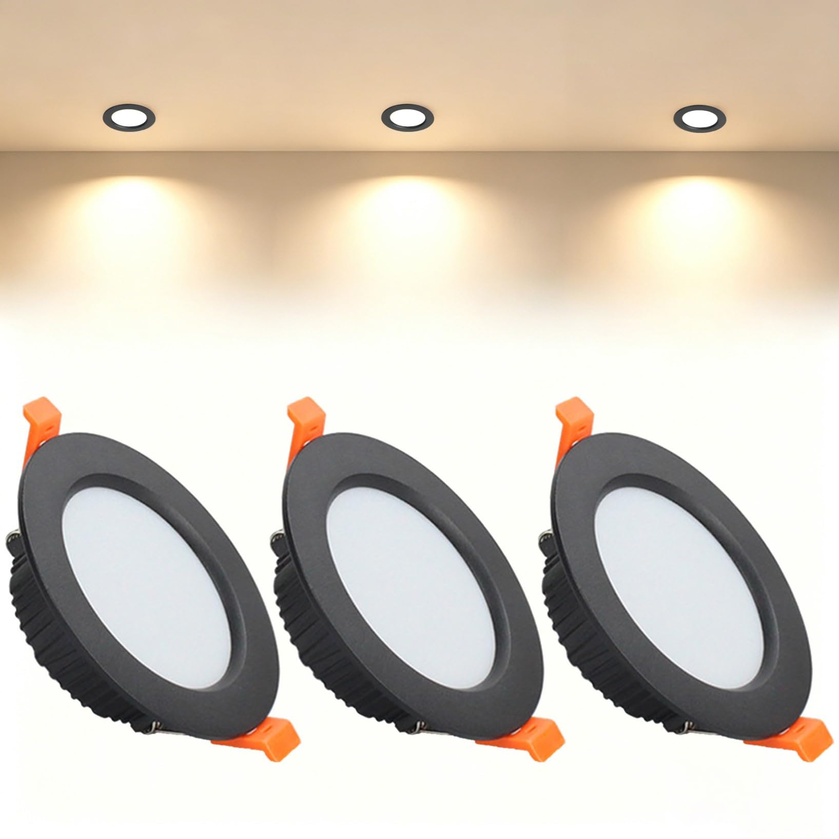 VOGHMOLD 5W Ultra Slim LED Downlight Recessed Ceiling Light 2.5 inch, 3000K Spot Lights Black Aluminum Trim, Cut Φ70-75mm, AC110-240V Panel Lighting for Office Hallway Closet, 3 Pack