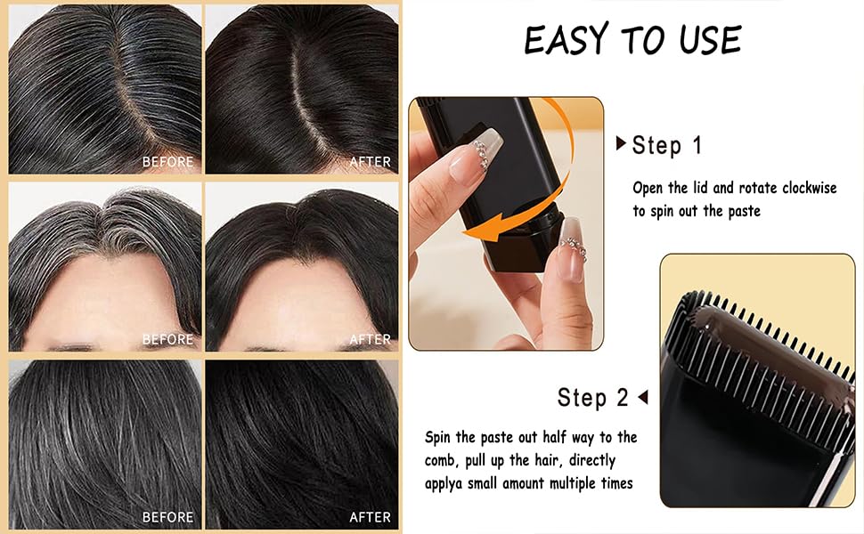 Radhav Mart Hair Color Stick for Grey Hair Coverage | Instant Root Touch Up Stick with Comb Applicator, Waterproof & Sweat-Resistant Temporary | Hair Dye for Men & Women | Quick Hair Color Pen (Black) 2