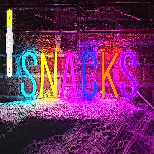 Image of Snacks Neon Sign,Snack Bar Sign for Art Wall Decor,Cake Candy Shop Snack Stall Mancave Coffee Bars,Dimmable USB Powered Colorful Snacks Neon Light Sign