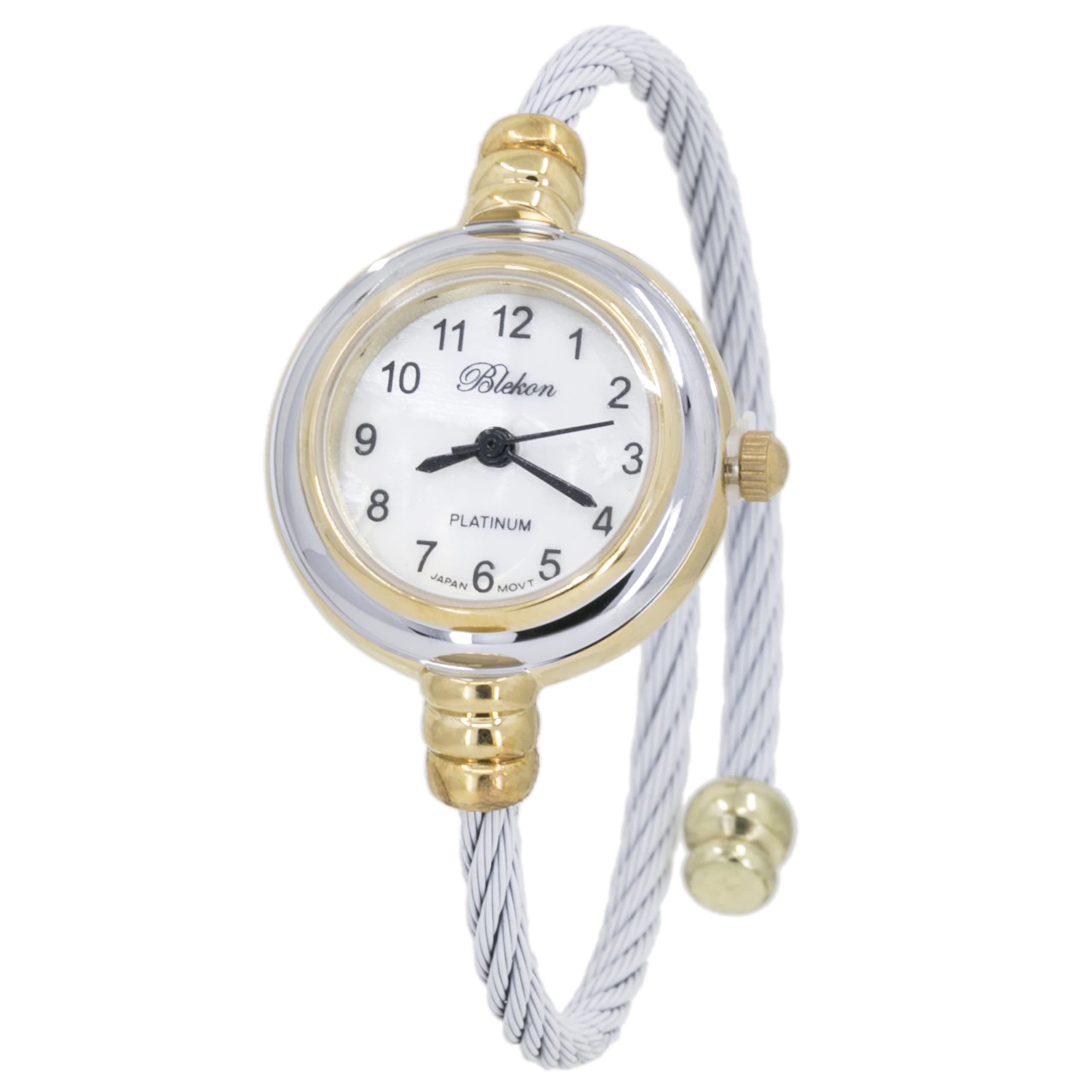 BlekonCollections Women's Cuff Watch - Round Analog Display Arabic Numbers 23mm Case Wire Bracelet Watch for Women Elegant Cable Cuff Bangle Wrist Watch