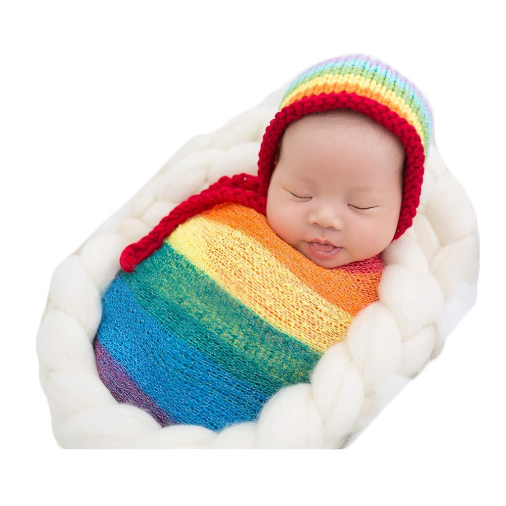 VemonllasNewborn Photography Props Outfits Boys Girls Rainbow Hat Bonnet & Stretch Wrap Blankets Baby Photo Props Set