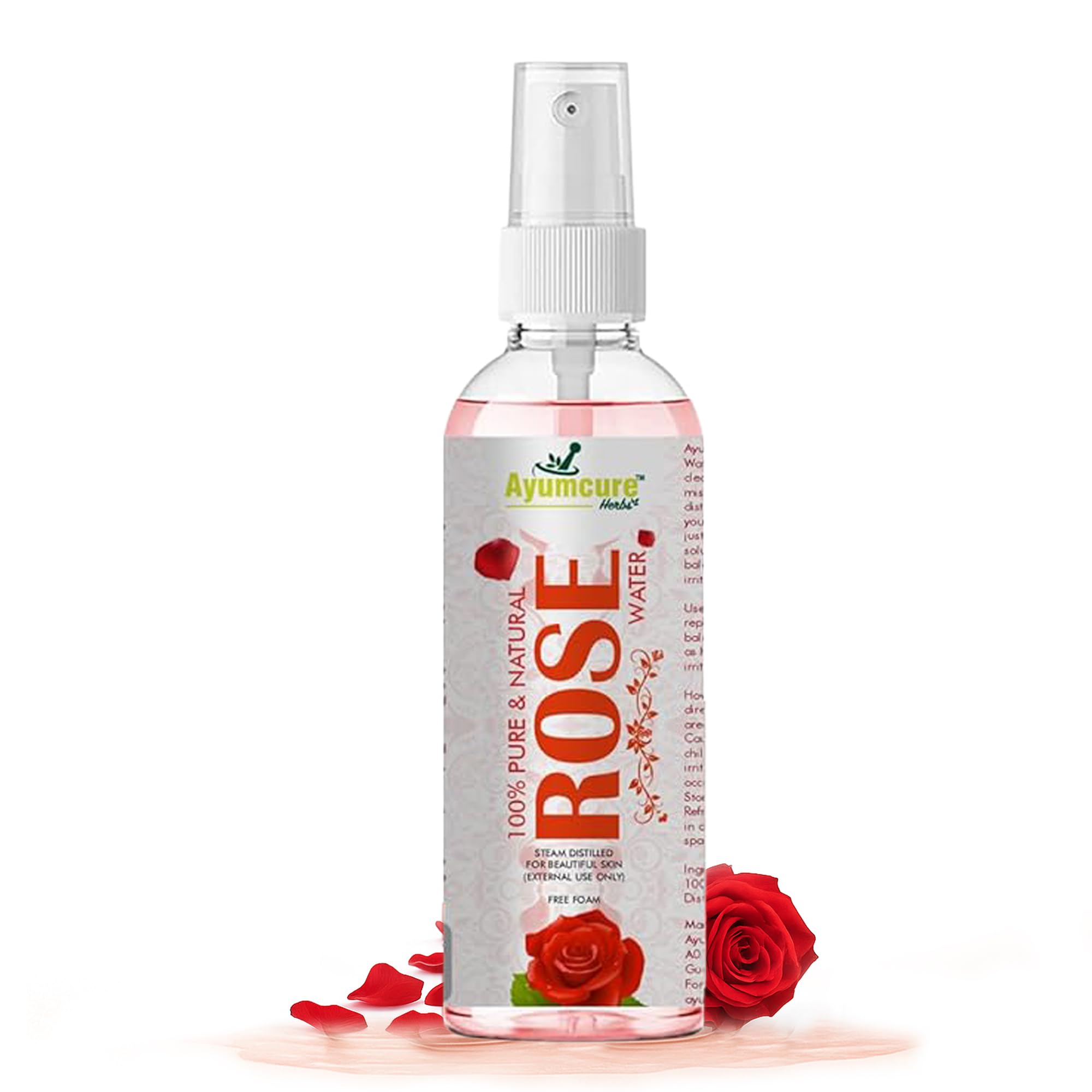 Ayumcure 100% Pure & Natural Rose Water | Alcohol-Free Hydrating Face Toner & Skin Refresher | Chemical-Free Mist for Glowing Skin & Hair | Multipurpose Floral Fragrance | 200ml