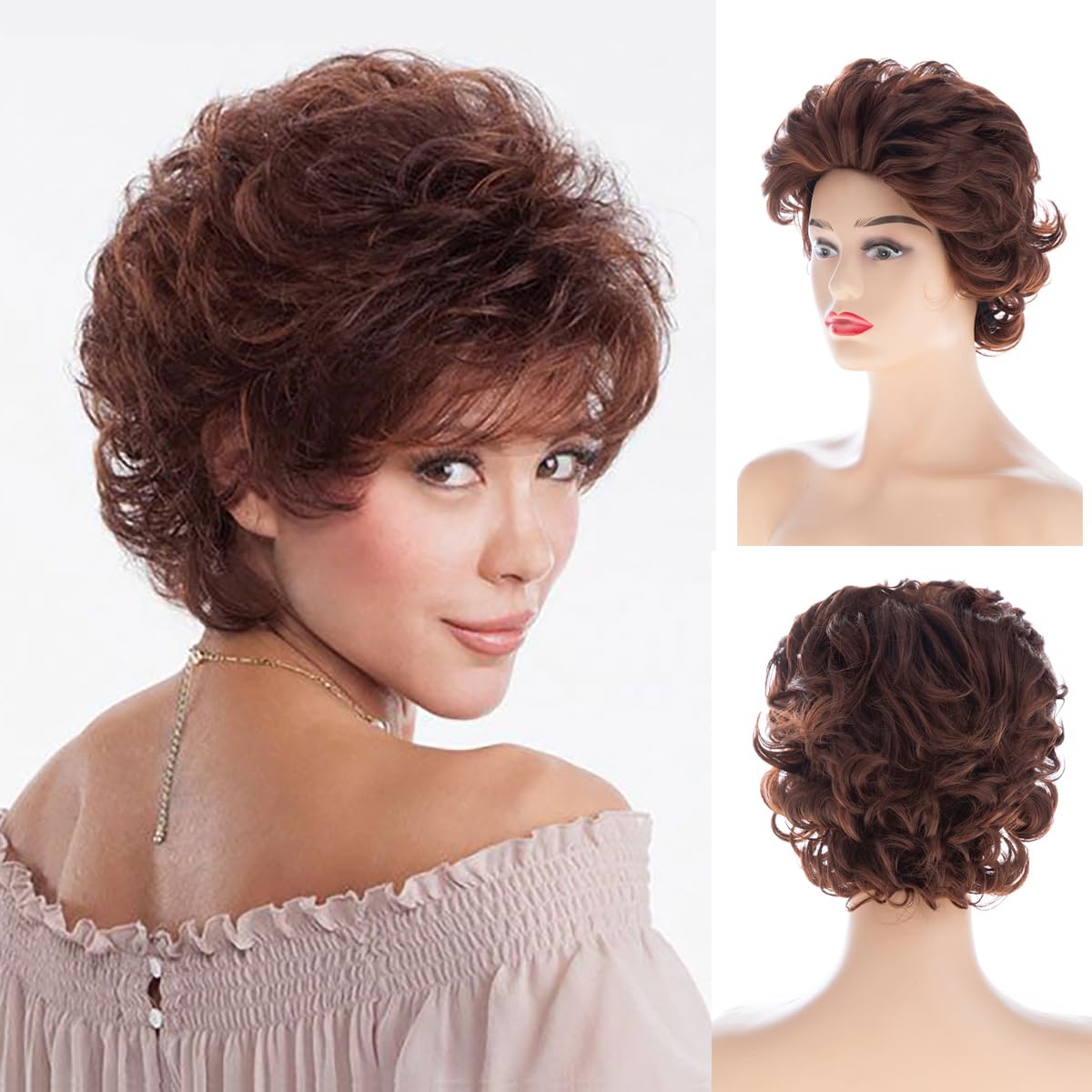 Baruisi Short Fluffy Grey Wigs for Women Natural Looking Synthetic Short Curly Cosplay Hair Wig