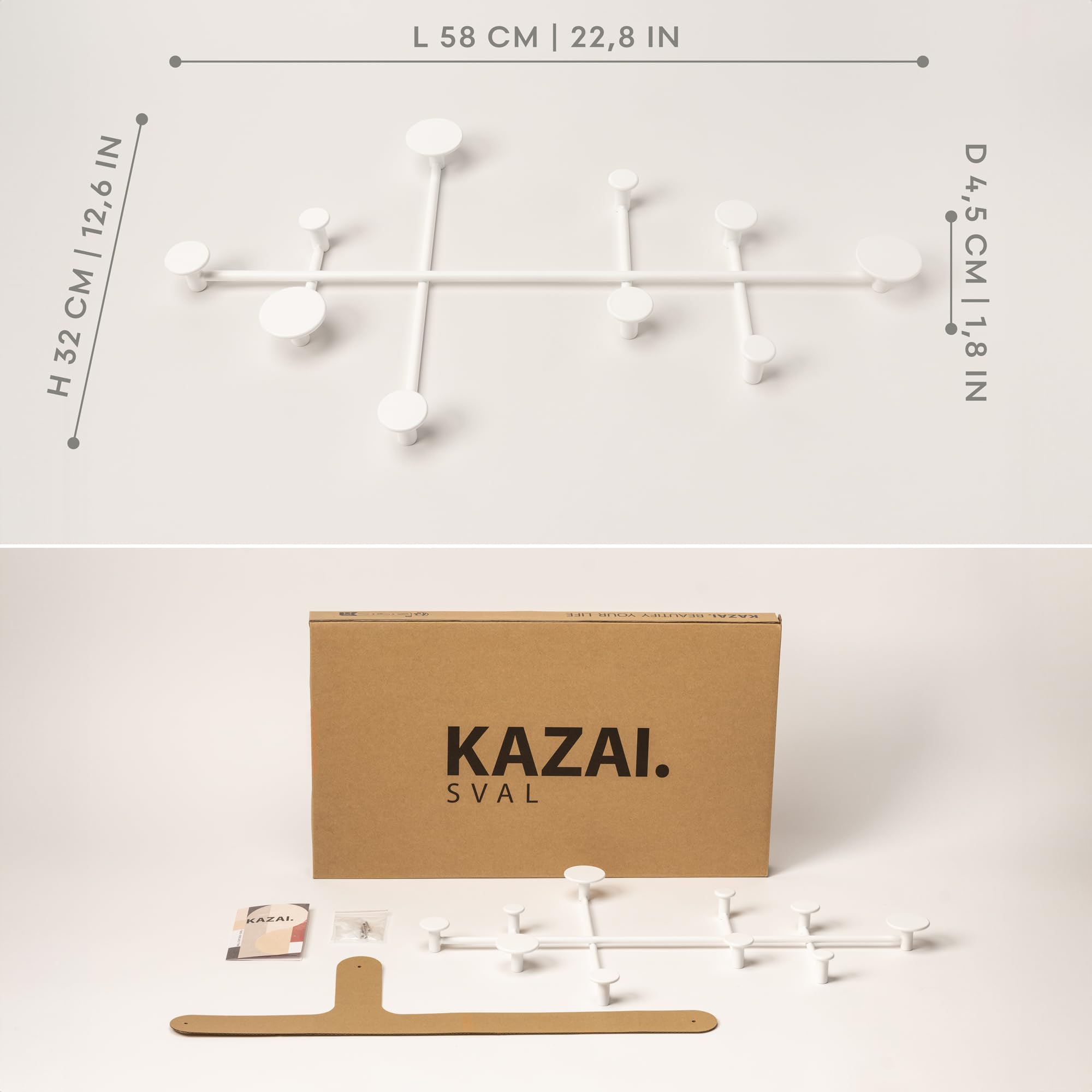 Kazai. 'Sval' | Perchero de Pared Elegante y Moderno | Ideal para Entrada y Recibidor | Solución de Almacenamiento Estilosa | Diseño Exclusivo de Berlín | Blanco