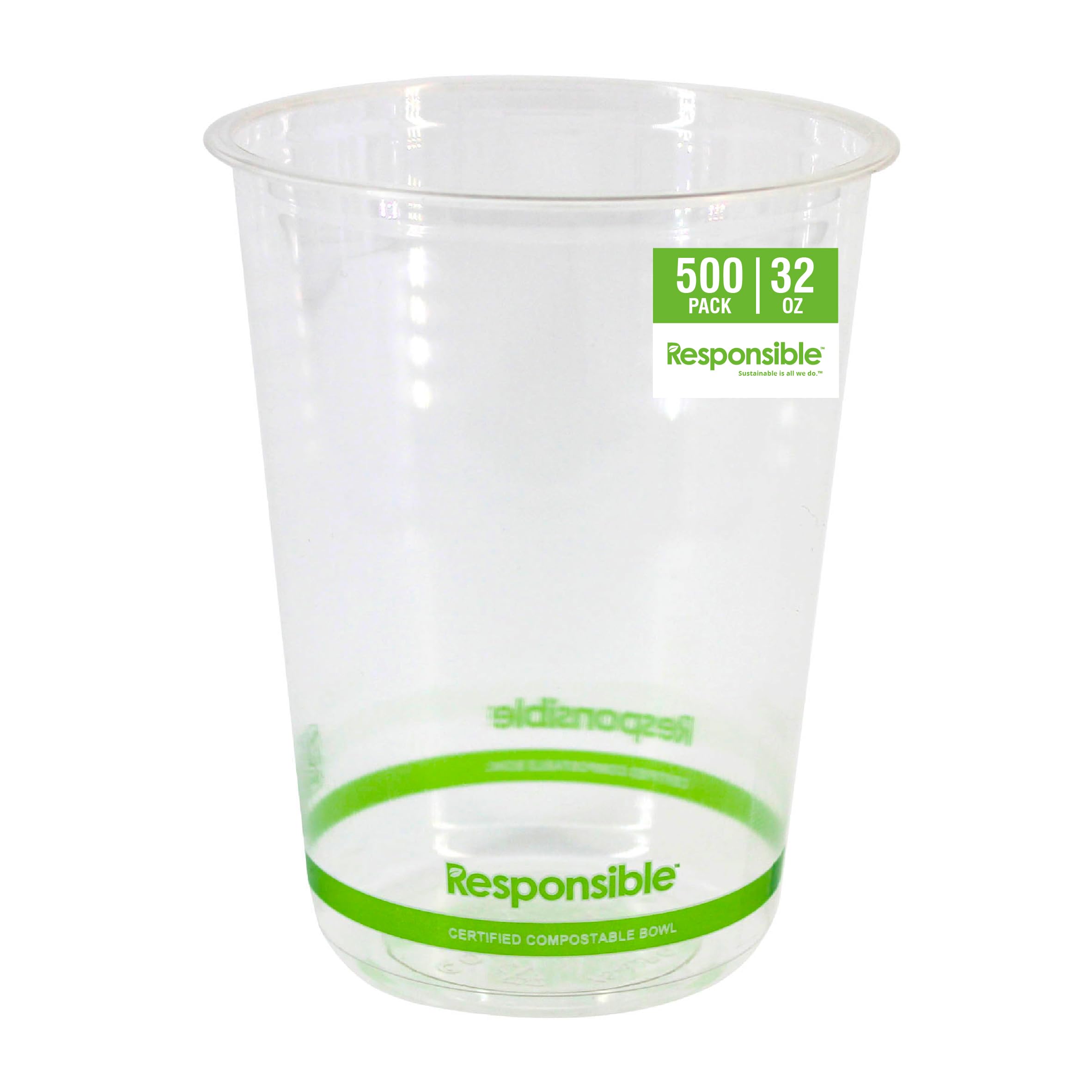 32 oz Clear Round Deli Container by Responsible Products – 32 oz, 32.0 fluid_ounces, PLA, Clear, Pack of 500