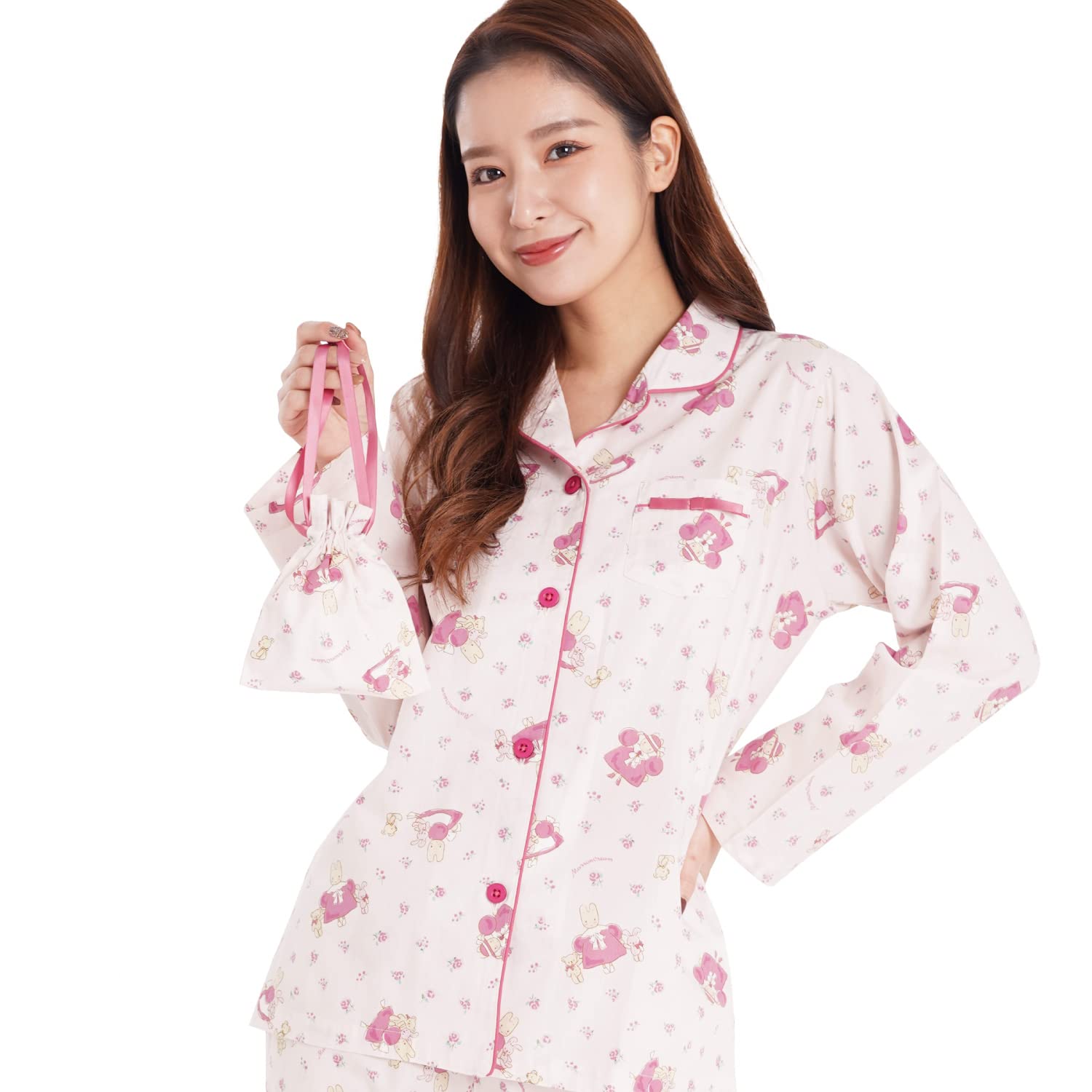 Amazon.co.jp: Full flowerマロンクリームシャツパジャマ(巾着