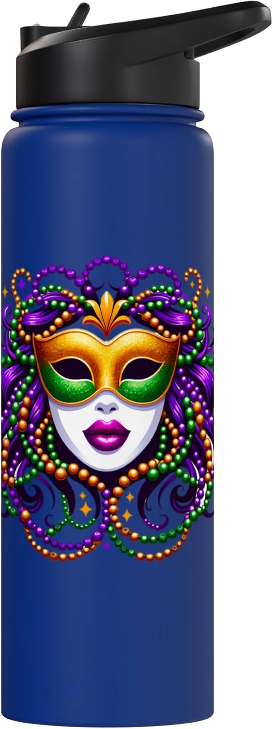 Carnival Lady: A Mardi Gras Masquerade Stainless Steel Insulated Water Bottle