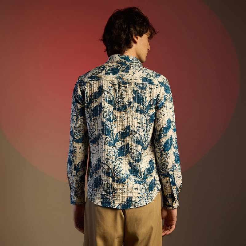 Image of CAHOOT Men's Foliage Strokes Shirt for Casual Wear | Spread Collar | Long Sleeve | Button Closure | Shirt Crafted with Comfort Fit for Everyday Wear