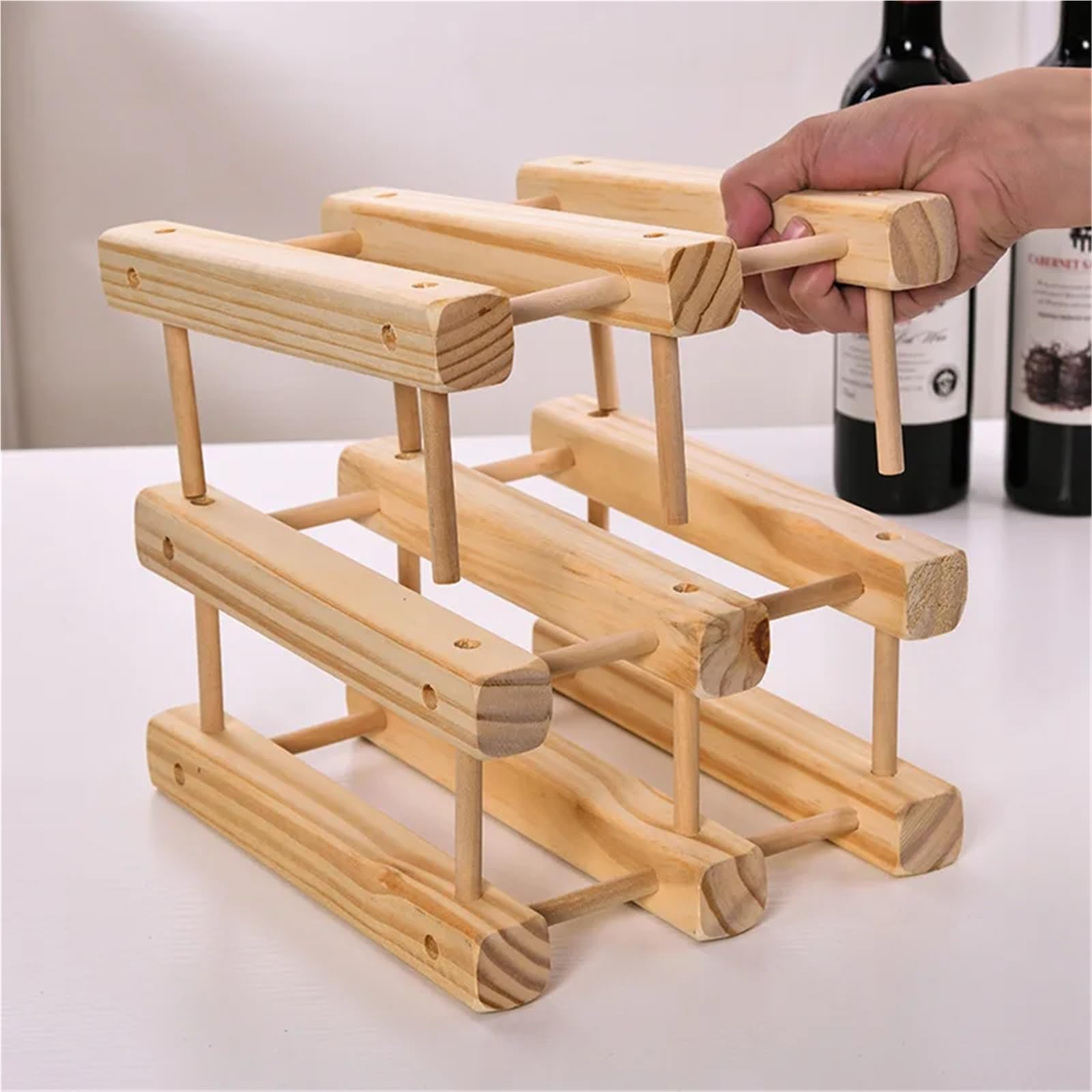 weinregal Kleine Weinregale, freistehender Tisch, freistehendes Regal, Arbeitsplatte, Holzaufbewahrung, Flaschenregal, Barständer, stapelbar(Clear)