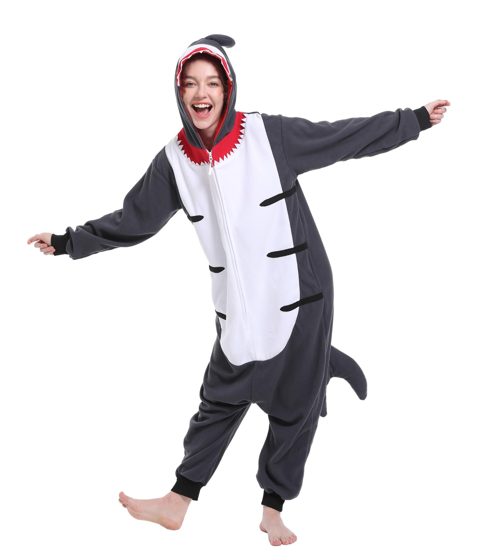 DodheahAdult Shark Onesie Pajamas Unisex Halloween Party Animal Costume Cosplay Jumpsuit One-piece Sleepwear