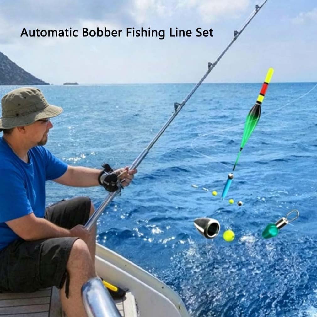 Ensemble de Ligne de pêche Automatique à Recherche de Fond, 100m Pre-Tied Automatic Bobber Fishing Line Set, Flotteur de pêche Ultra-Sensible à Changement de Couleur avec Alerte de Touche