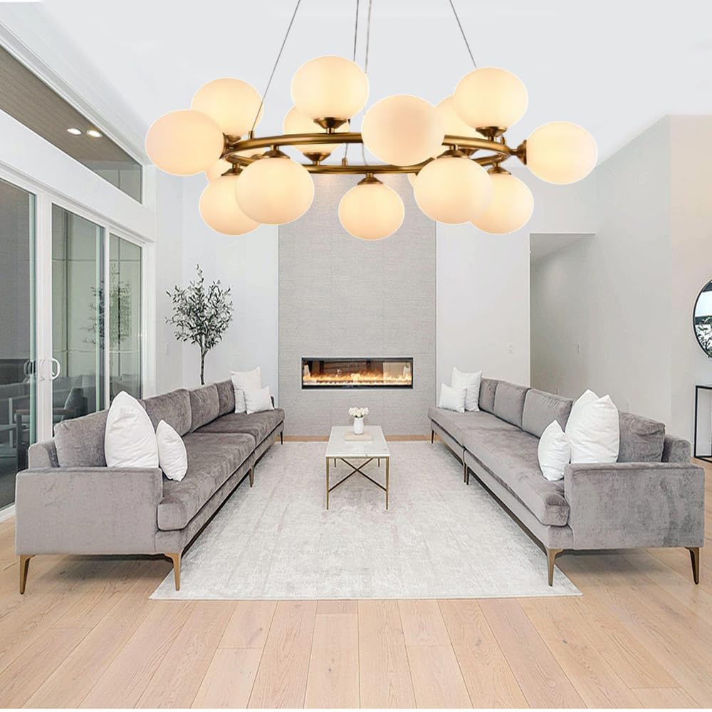 Vetrineinrete® Lampadario contemporaneo in metallo bronzo lampada a sospensione per soggiorno openspace 15 sfere attacco G9