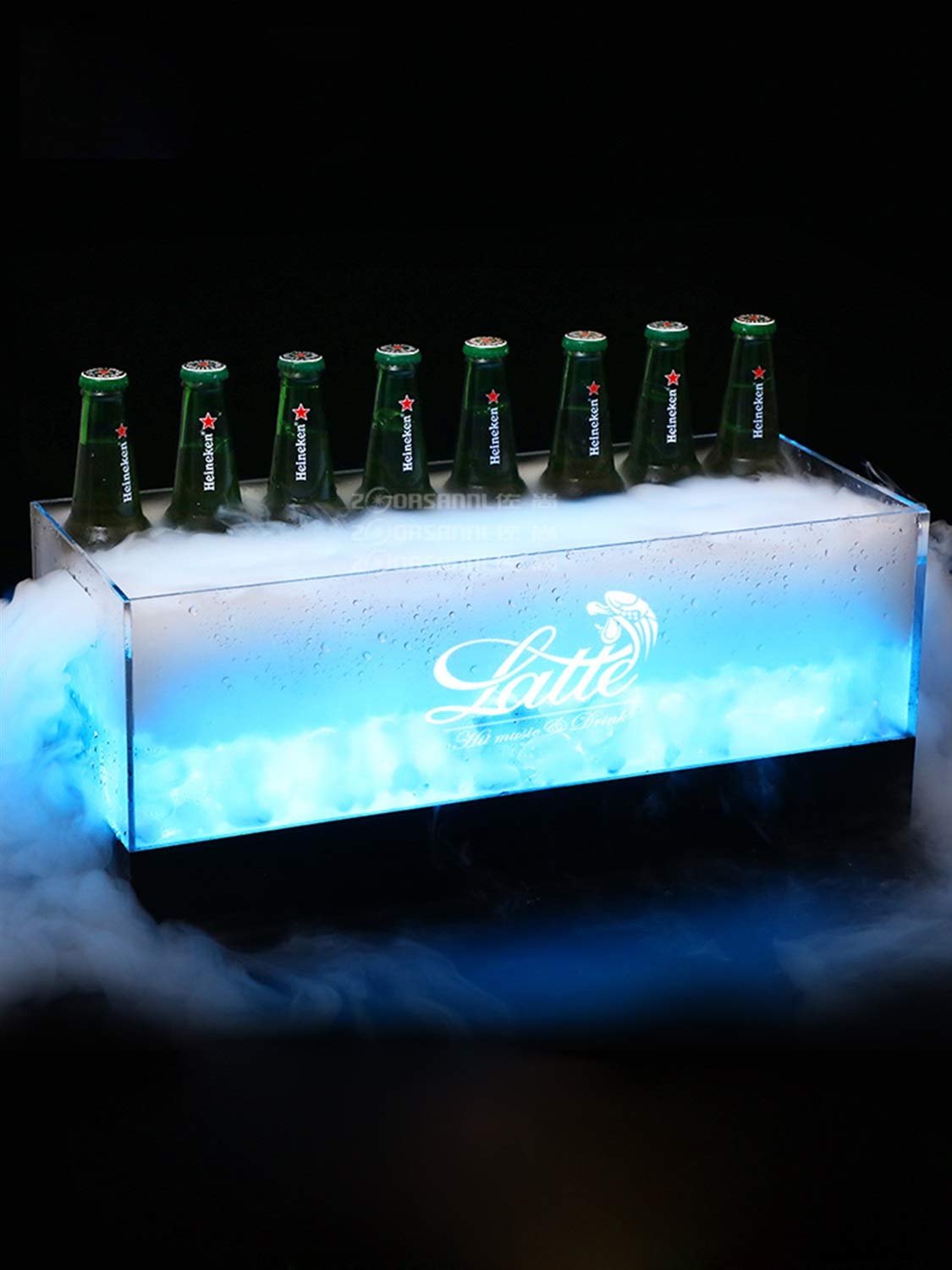 Eiskübel Led, Sektkühler Getränke Bar Ice Bucket Quadratische Eiskübel, Quadratisches LED-Farbwechsel-Eiskübel-Bierfass - 7 Farbumwandlungslichter - Mit Griff - Wiederaufladbar - Bar, Nachtclub, Parte