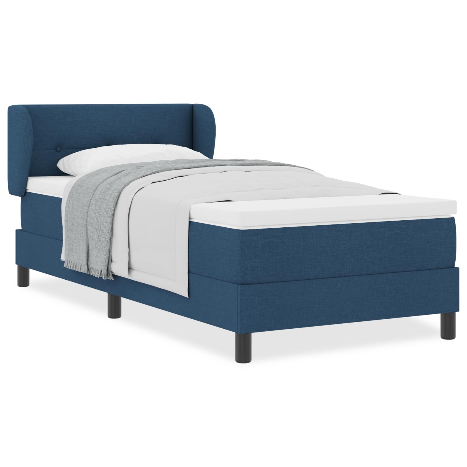 Cama con somier con colchón azul, 90 x 190 cm, tejido de muelles ensacados medio-firme, transpirable, funda extraíble