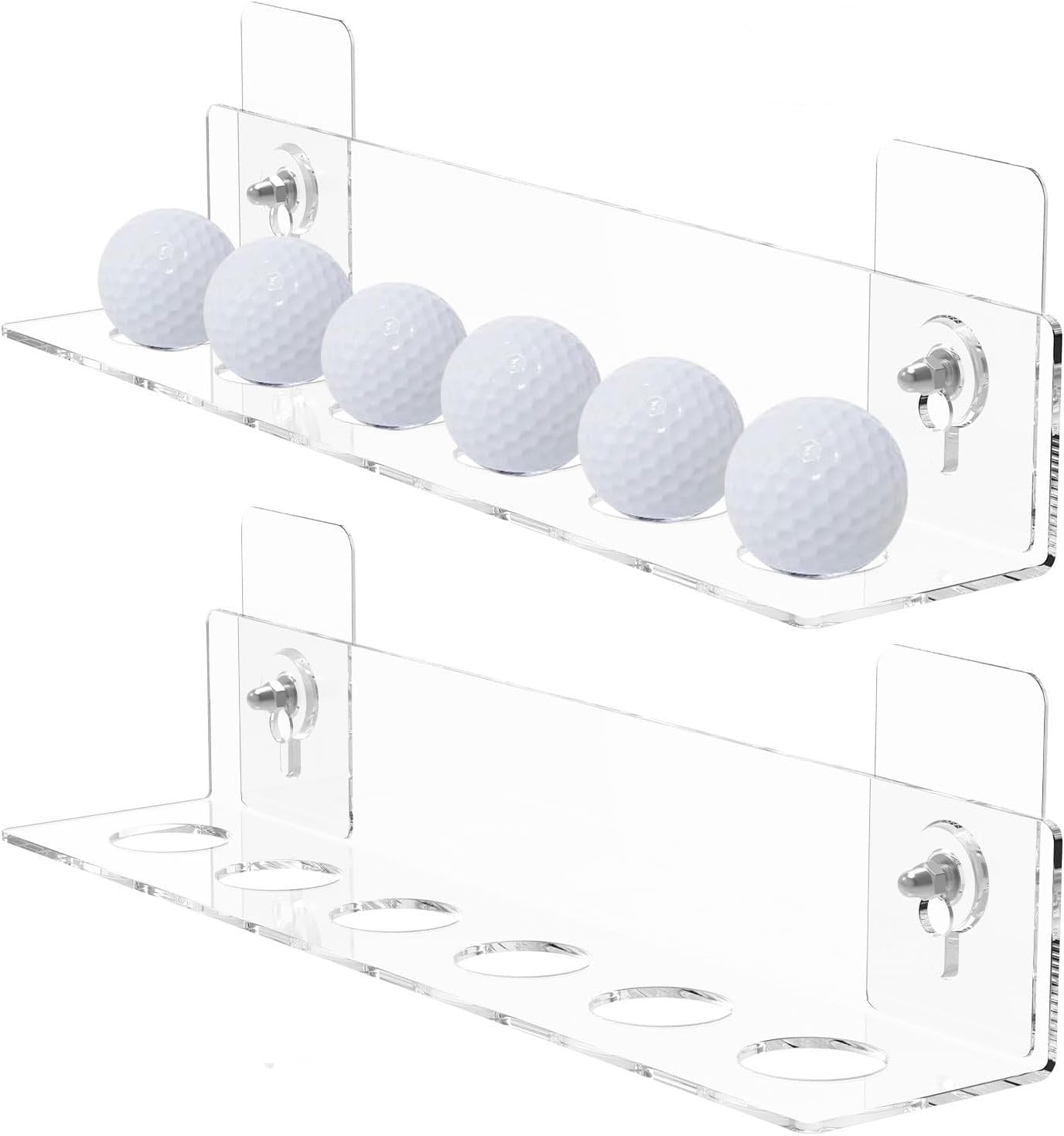 2pcs Golf Ball Display Rack Clear Acrylic Golf Ball Holder Holds 6 Balls Wall Mounted Table Tennis Display Shelf Baseballs Stand for Collectors Sport Memorabilia