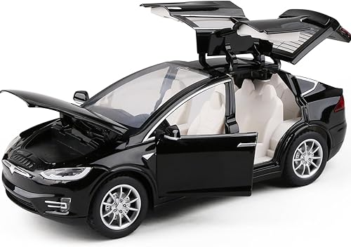 JIAYEMODEL 1:24 Modelo de coche fundido a presión para Tesla Model X, completo con luces y simulación de sonido. Este mini vehículo decorativo de