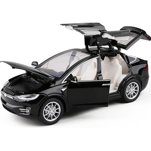 JIAYEMODEL 1:24 Diecast Model Car for Tesla Model X, Complete with Lights and Simulation of Sound. This Decorative Alloy mini Vehicle is a Unique Gift for Your Loves or Young. (Black)