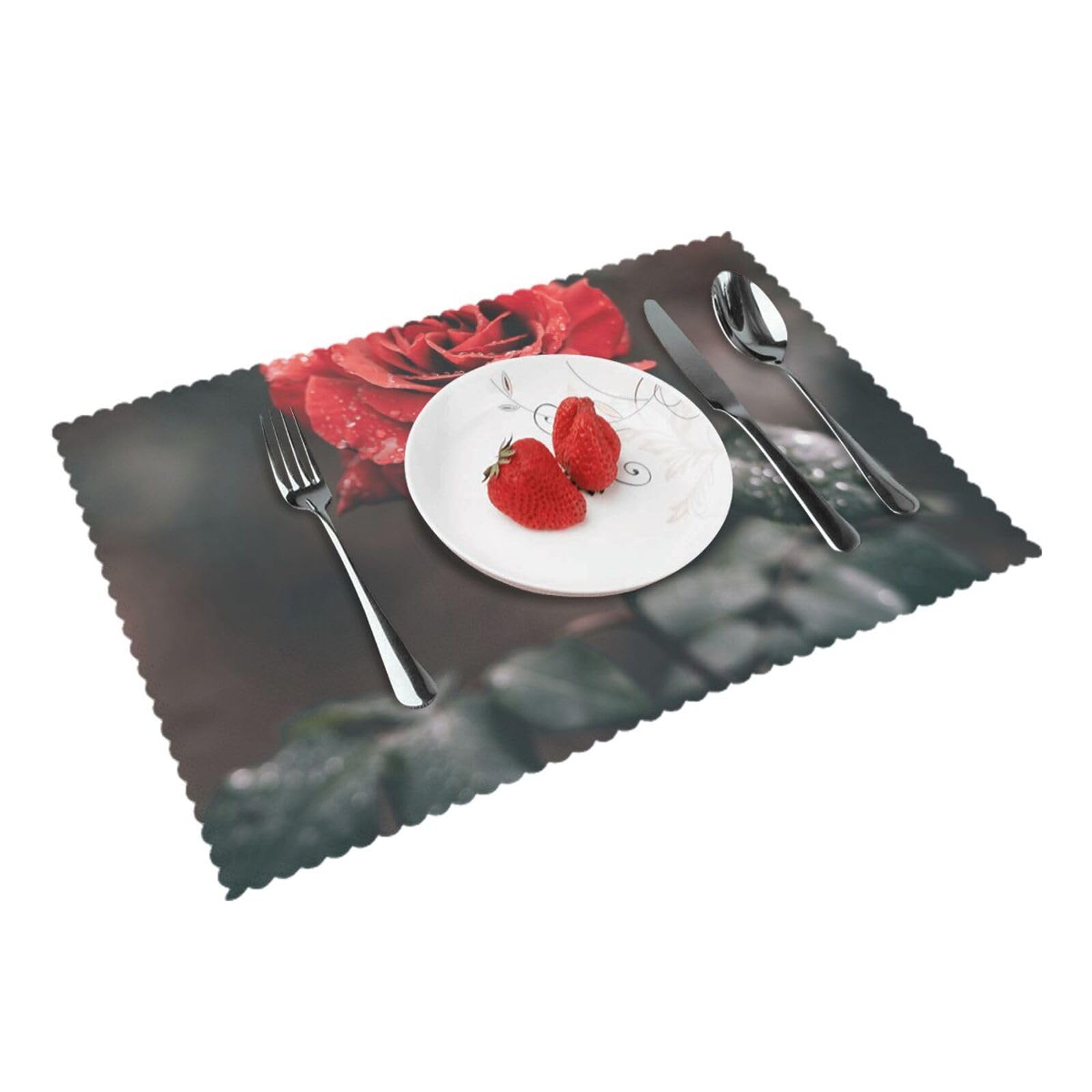 Romantic Rose Flower Printed Placemats Set of 4 PCS Washable Placemat for Kitchen Table Heat-resistant Table Mats 45x30 CM