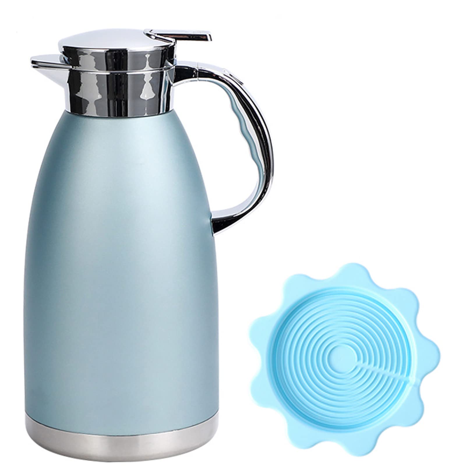 Dzbanek próżniowy, podwójne ścianki termosu próżniowe izolowane kawa herbata Carafe 304 Stal nierdzewna Podwójna ściana Próżniowa pula do kawy Thermal Carafe, 12 godzin retencji ciepła,Blue,1.8L
