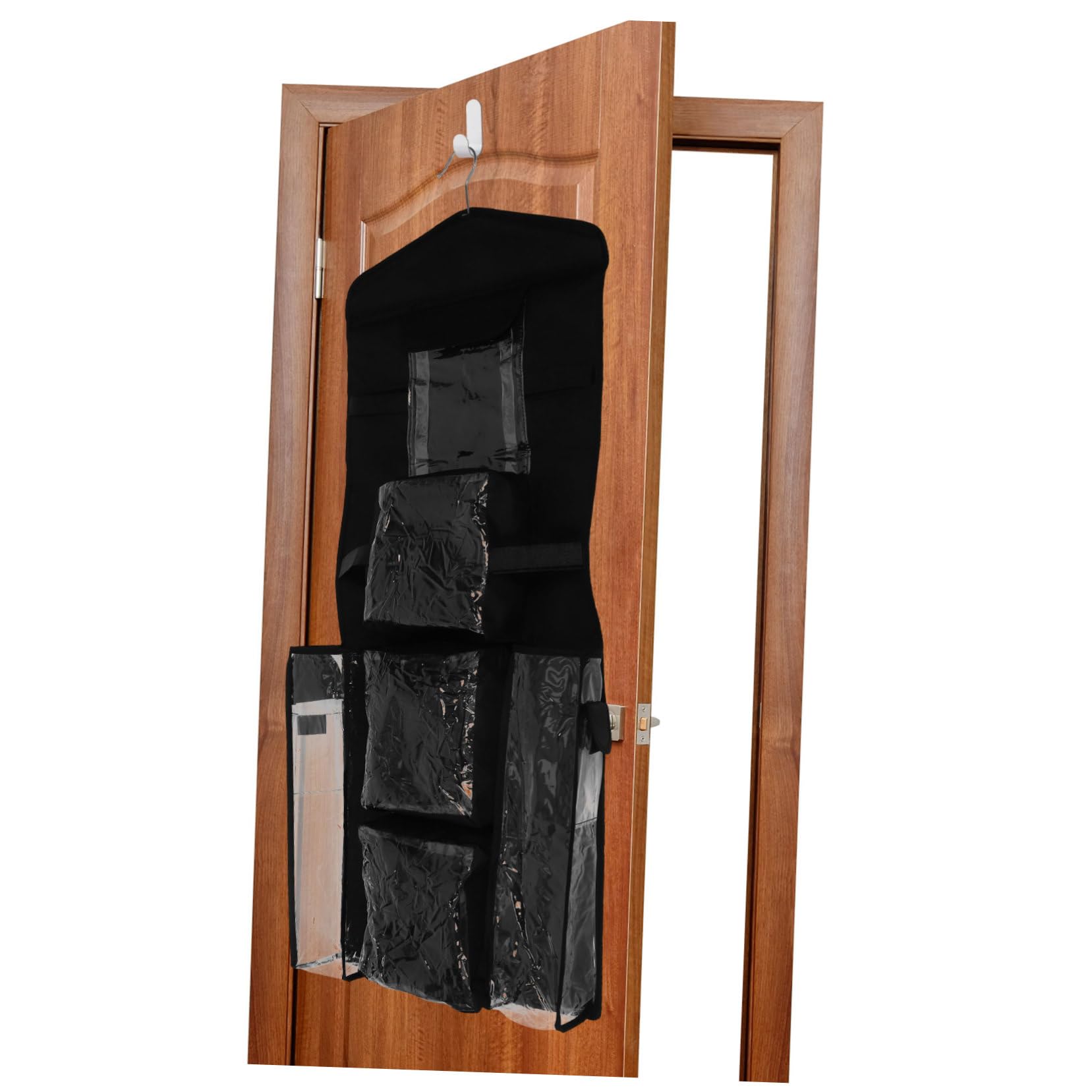 GLEAVI Hängender Organizer für Geschenkpapier Aufbewahrungstasche für Tür oder Schrank Easy To Clean mit Haken Schwarz Polyester Kunststoff