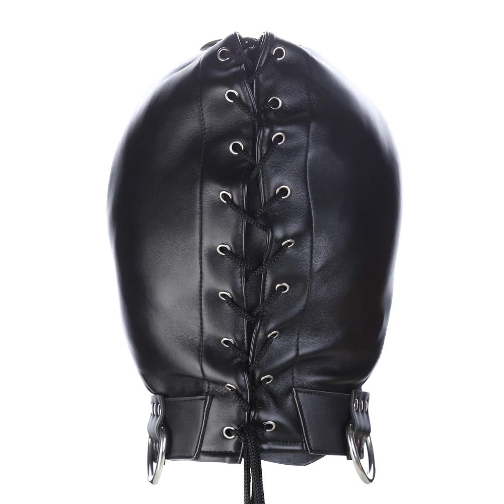 Roluck Máscara de Cuero con Cremallera y Cerradura Bondage SM Máscara de Cabeza para Hombres Mujeres Ajustable Fetiche Juguetes Sexuales, Aberturas Máscaras para Carnaval Halloween