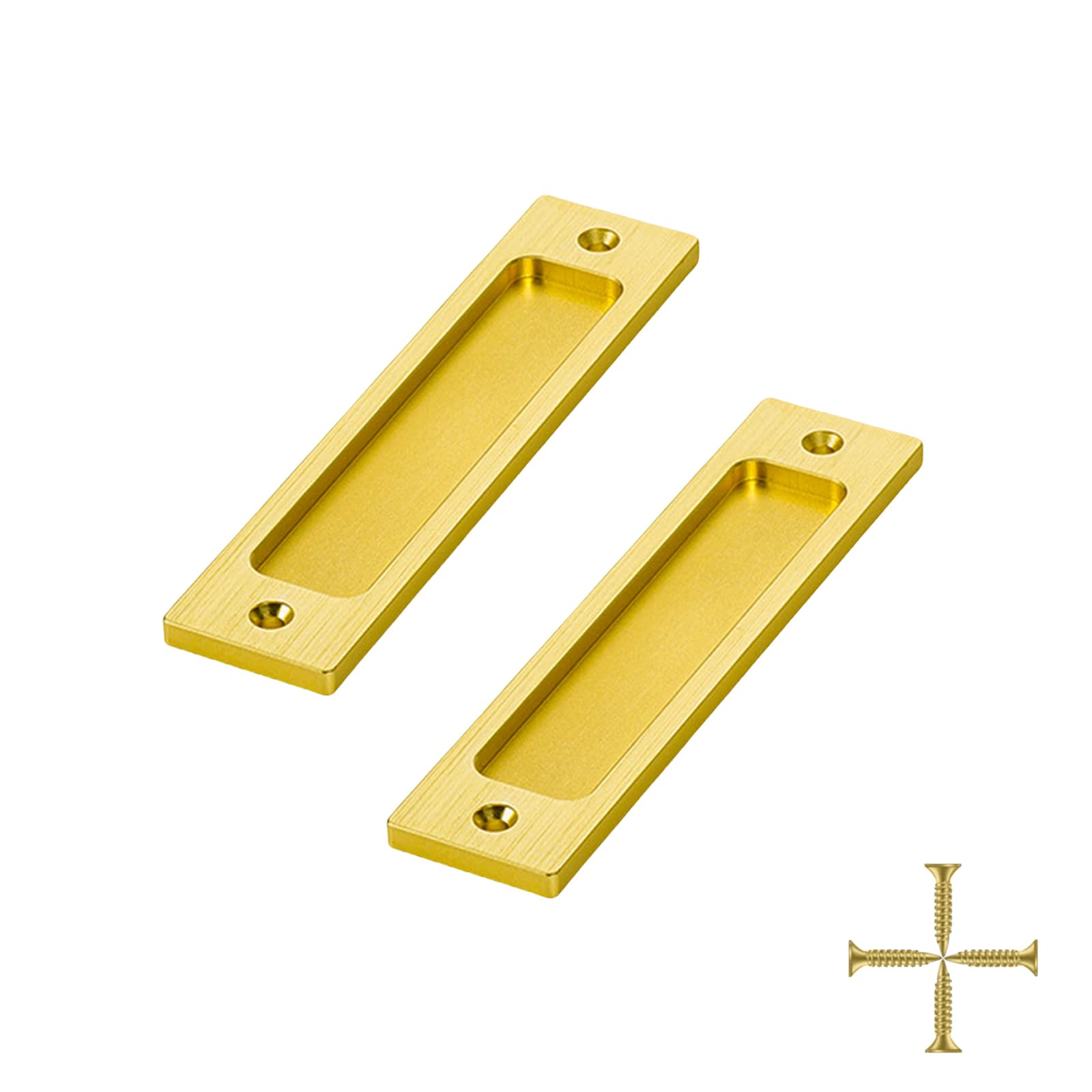 Incauca Gold 2 Pack Barn Door Handles, 6 Inch Flush Door Pull, Recessed Door Handles, Sliding Closet Door Finger Pull, Rectangular Flat Plate For Pocket Door Drawer Cabinet Cupboard (Gold)