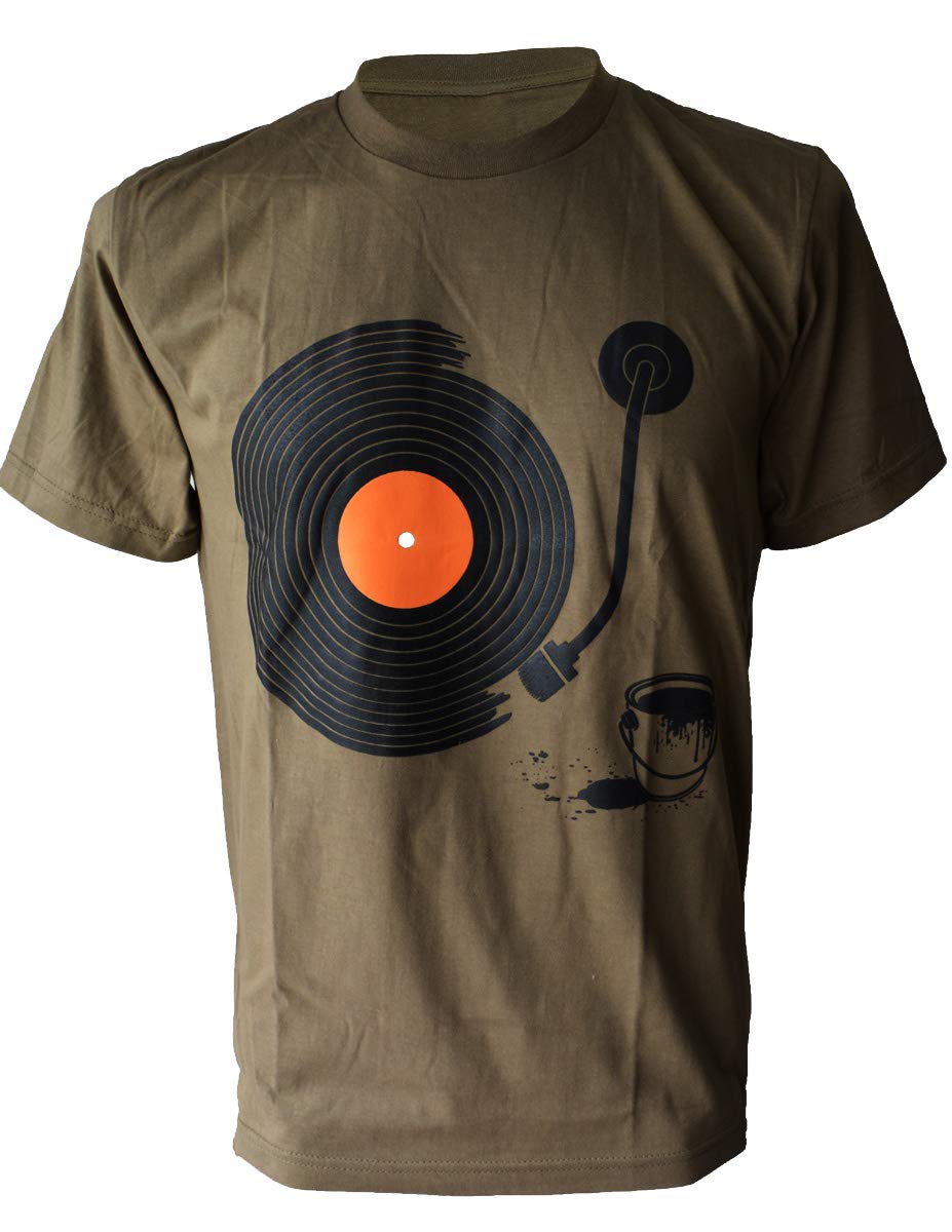 Music Vinyl LP Record Disc Player Paint Brush Men's T-Shirt Turntable DJ Tee