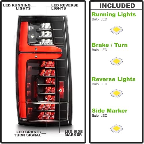 Miniatura 2 de KEEKPO - Para Chevy Suburban 1500 2500 Tahoe GMC Yukon negro 2007-2013 luces LED TaiL completas par izquierdo+derecho
