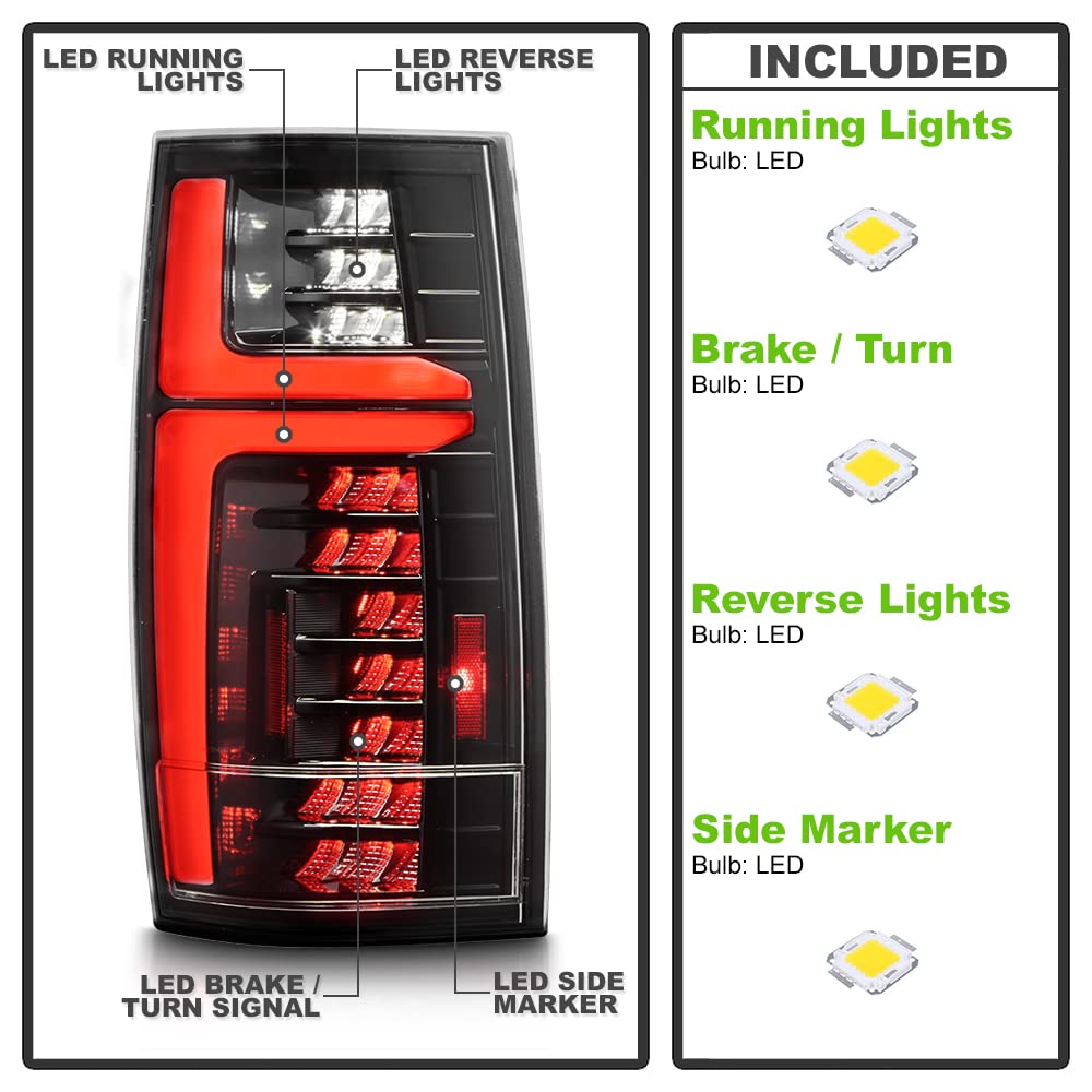 Pareja De Luces Traseras LED VLAND Para Chevy Suburban/Tahoe/GMC Yukon 2007-2014 - Negro Humo